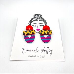 Branch Alley Coral and Animal Print Earrings NWT